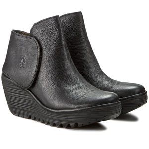Fly London Yogi Leather Wedge Ankle Boots WOMEN'S SIZE 37 US(6.5 or 7)